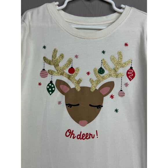 Holiday Time Girls Cream Oh Deer Long Sleeve Shirt, Size L (10/12) - Picture 1 of 5